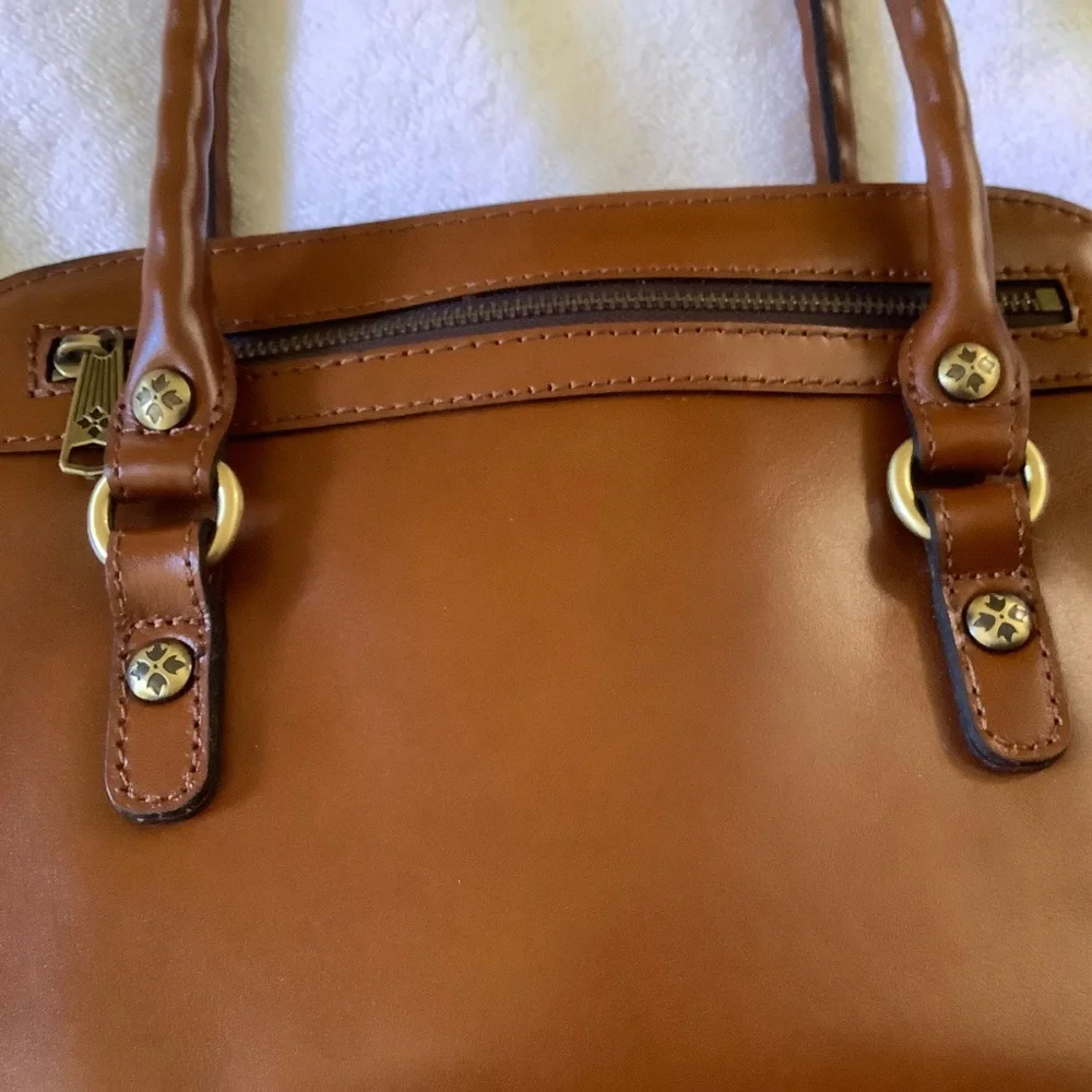 Patricia Nash Calvi Leather Satchel Crossbody Tan